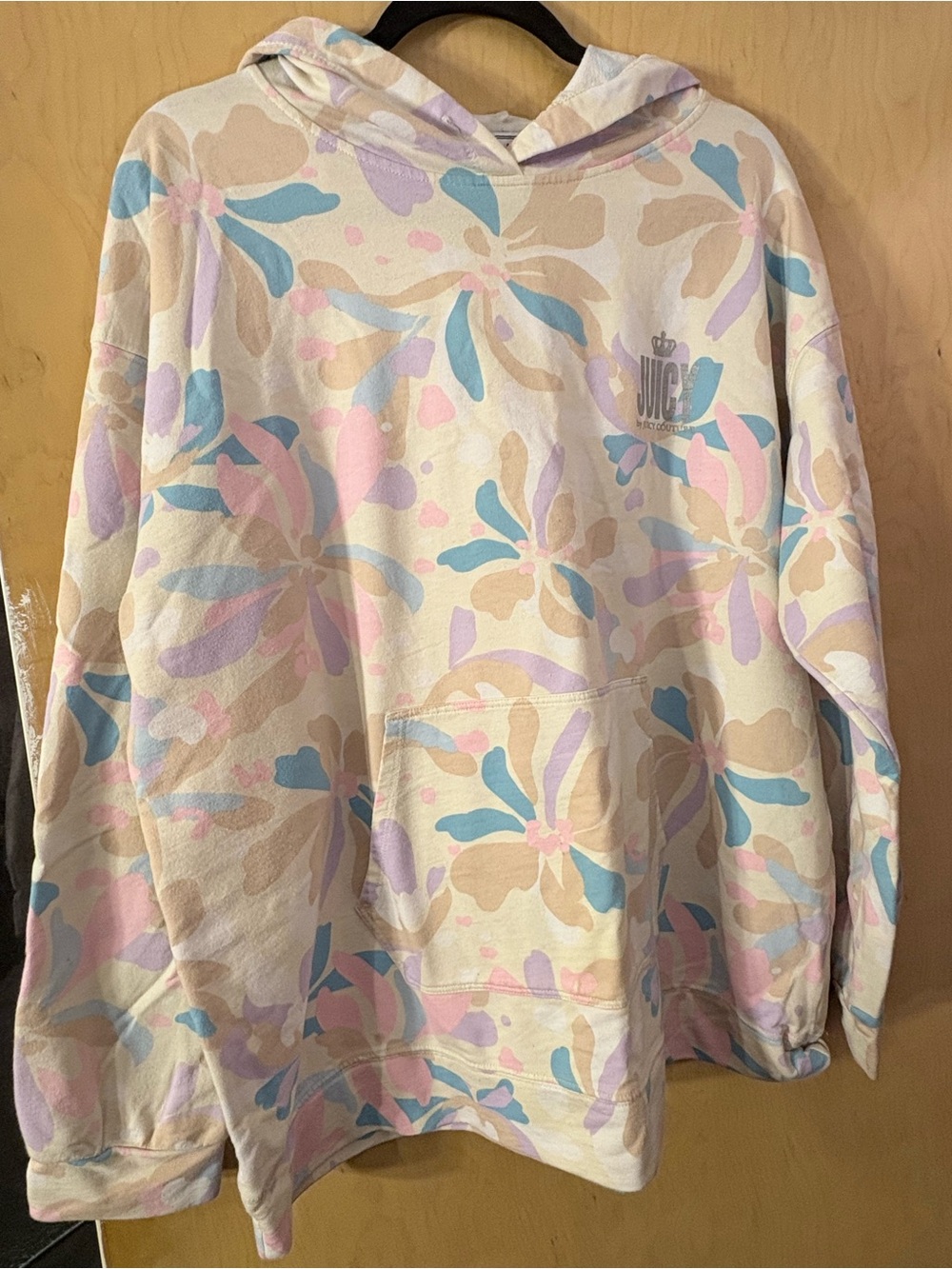 Juicy Couture Pastel Floral Print Hoodie in Cream, Pink & Blue